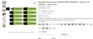10 Marcadores fluorescente Stabilo Boss Original verde por 4,57€