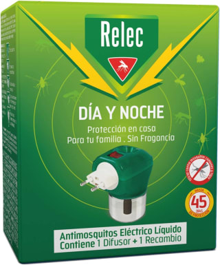 Relec Día y Noche 2021 - Difusor y Recambio Antimosquitos Eléctrico Líquido - 45 noches de protección - Sin fragancia - 35 ml
