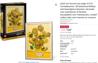 Lego Vincent van Gogh – Zonnebloemen (31215) voor €140,60 met Amazon Prime Duitsland