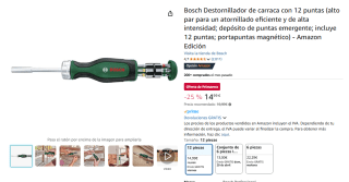 Bosch Destornillador de carraca con 12 puntas por 14,99€