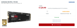 [Samsung 980 Pro SSD (zonder heatsink) 2TB voor €129,90 bij Alternate