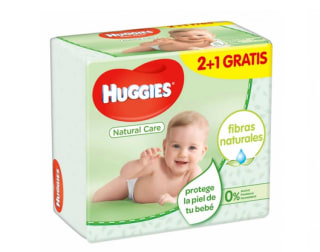 Toallitas Huggies Natural Care 2+1 paquetes 168 uds por 5,45€ 2ª unidad -70%