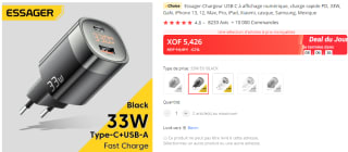ChargeurUSB C secteur Essager à 8,29€