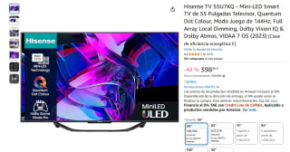 Hisense TV 55U7KQ Mini-LED, 55", Quantum Dot Colour, Modo Juego de 144Hz, Full Array Local Dimming por 398,36€