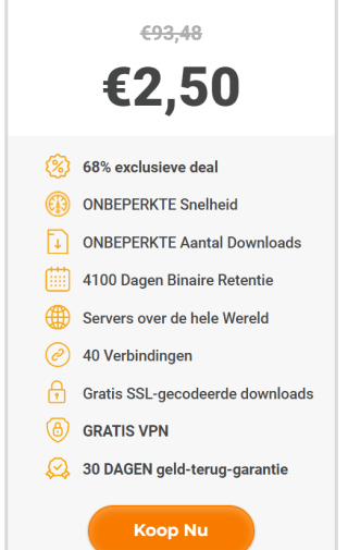 Onbeperkt Usenet + VPN voor € 2,50 per maand