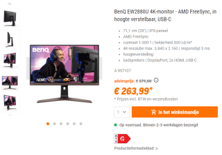 BenQ EW2880U 28" monitor voor €263,99