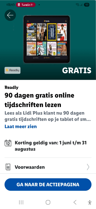 3 maanden gratis Readly met de Lidl Plus app