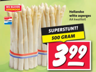 500 gram asperges voor €3,99 bij Nettorama