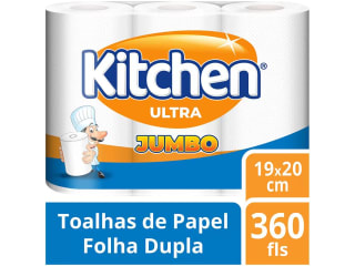 Papel Toalha da Kitchen, modelo de Folha Dupla Jumbo - R$ 9,99