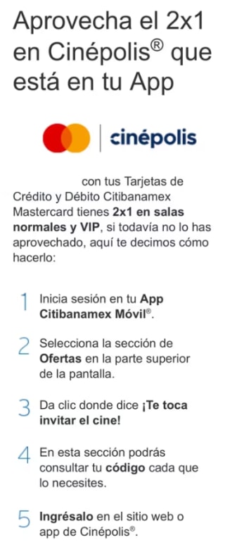 Todas las películas 2x1 en Cinépolis con Banamex (Mastercard)