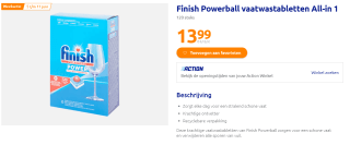 Finish Powerball vaatwastabletten All-in 1 120 stuks voor €13,99 bij de Action