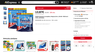 FINISH Detergente Lavavajillas a Máquina 100 Pastillas por 13,87€