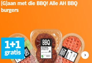 Alle BBQ burgers: 1+1 gratis bij de AH