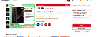 Móvil Poco X7 8GB+256GB por solo 194,52€