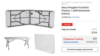 Mesa Plegable Portafolio Plastico 1.80M por $759 en Elektra