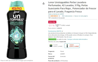 Lenor Unstoppables Perlas Lavadora Perfumadas, 42 Lavados, 570g por 12,34€