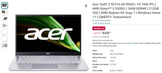 Acer Swift 3 512GB 14" laptop voor €449 bij Amazon