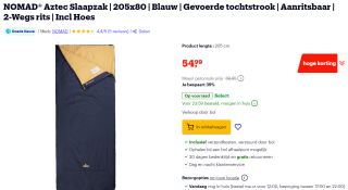 Aztec Slaapzak Dark navy 205x80 voor €54,99 bij Bol