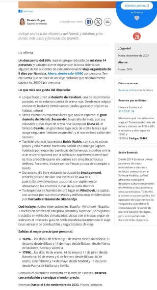 2×1 Dunas en Namibia 9 días desde 1699€ por persona.