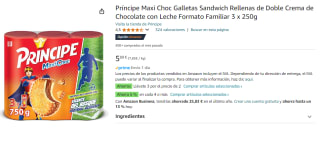3 Packs de Príncipe Maxi Choc Galletas Sandwich Rellenas de Doble Crema de Chocolate con Leche Formato Familiar 3 x 250g por 11.89€