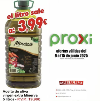 Aceite de Oliva Virgen Extra MINERVA (Mueloliva) 5l. 19,95€ (3,99€/litro)