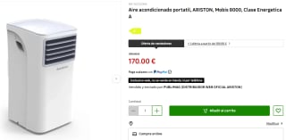 Aire acondicionado portatil, ARISTON, Mobis 8000, Clase Energética A por 170€