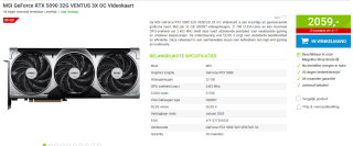 MSI GeForce RTX 5090 32G Ventus 3x OC Videokaart voor €2.059 bij Megekko