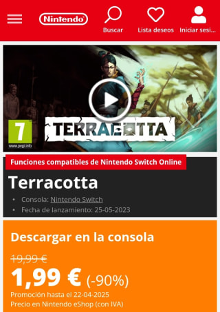 Terracota Nintendo Switch por 1,99€.