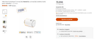 Tête Thermostatique Connectée et Intelligente additionnelle NETATMO à 79,99€