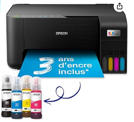 Imprimante epson multifonction A4 Wi, 3 ans d’encre inclus à 138,12€