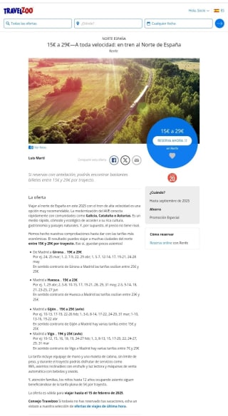 De 15€ a 29€ Tren al Norte de España.