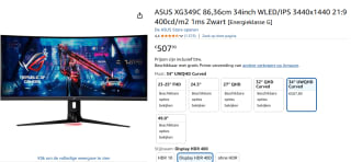ASUS ROG Strix XG349C Zwart voor €507,90 bij Amazon