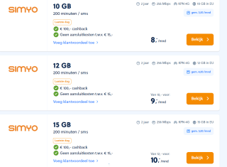 €100 Cashback bij diverse Simyo abonnementen bij Mobiel