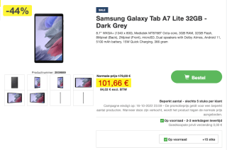 Samsung Galaxy Tab A7 Lite Wi-Fi Grijs voor €99 bij Proshop