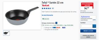 Tefal Sartén de 22 cm por 14,99€