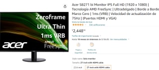 Monitor Acer 27" FHD IPS 75Hz a $2,355 en Amazon