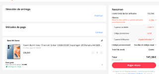 Xiaomi Redmi Note 13 Versión Global NFC 8GB+256GB por 141,56€