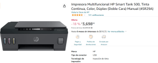 Impresora HP Smart Tank 500 a $3,698 en Amazon
