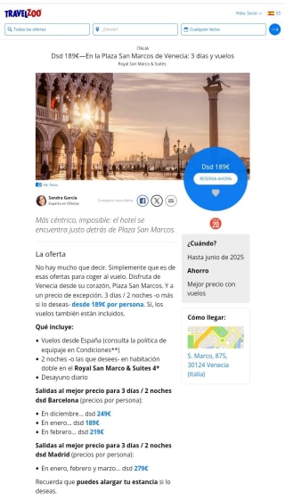 Venecia H 4* en Plaza San Marcos 3 días con Vuelos desde 189€.