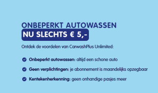Onbeperkt autowassen voor €5 bij CarwashPlus