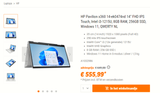 Pavilion x360 2-in-1 Laptop 14-ek0474nd, Windows 11 voor €555,99 bij Nbb