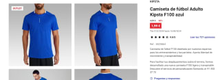Camiseta de fútbol Adulto Kipsta F100 azul por solo 1,99€