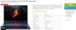 Acer Nitro 14 AN14-41-R29T 14.5" Ryzen 7 RTX 4060 Gaming laptop voor €1.199 bij Megekko