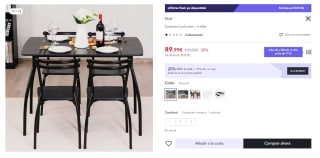 Conjunto de Mesa + 4 sillas Cook por 74.99€