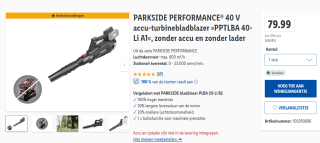PARKSIDE PERFORMANCE® Accu-turbine-bladblazer 40V voor €79,99 bij de Lidl in België