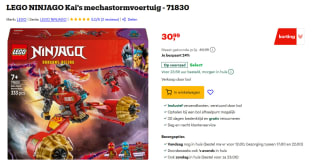 LEGO Ninjago Kai's mechastormvoertuig voor €31,99 bij Bol