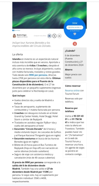 Islandia 4 dias con visitas y vuelos por 999€.