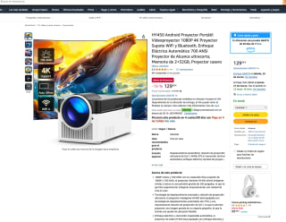 HY450 Android Proyector Portátil 1080P WiFi y Bluetooth 700 ANSI alcance ultracorto Memoria 2+32GB por solo 87,09€