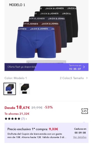 Pack de 5 Jack & jones Bóxer para Hombre por 18,67€.