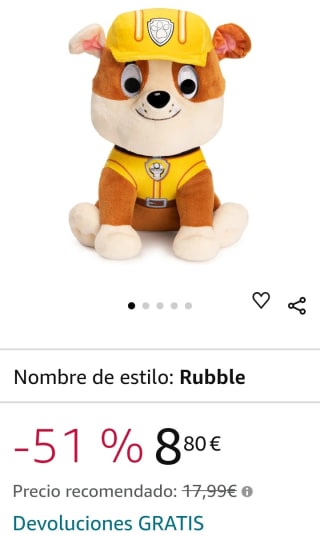 Patrulla Canina Peluche Rubble 23cm por 8,80€.